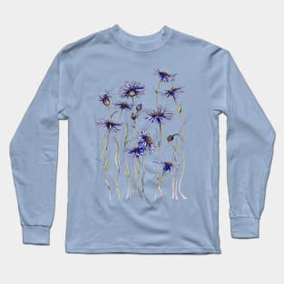 Blue Cornflowers, Illustration Long Sleeve T-Shirt